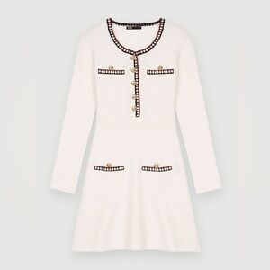 Maje Contrast Rib Knit Dress in White